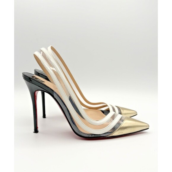 Christian Louboutin Leather & PVC Paralili Pumps Gold & White Sz EU 36.5 6.5 - Picture 1 of 13